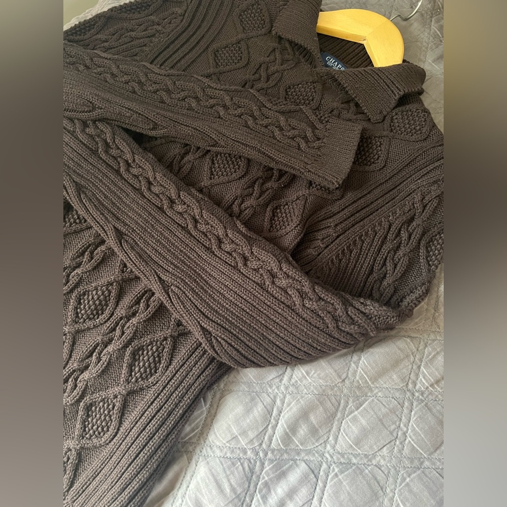 CHAPS Dark Brown Cable Knit Sweater. Size L.